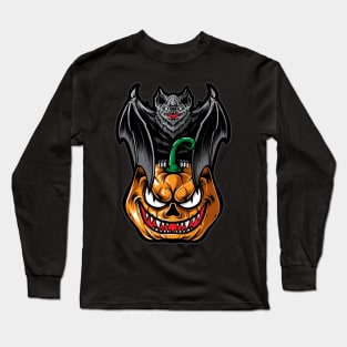 Scary bat with pumpkin Halloween Long Sleeve T-Shirt